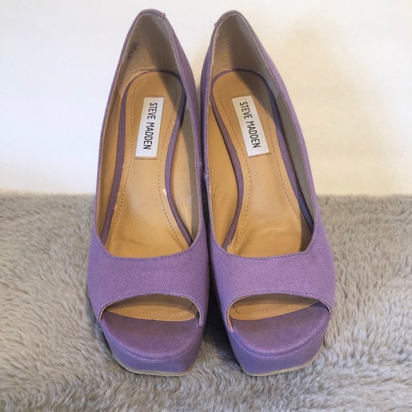 Steve Madden Lilac Peep Toe Platform Wedge Heels - Picture 3 of 8